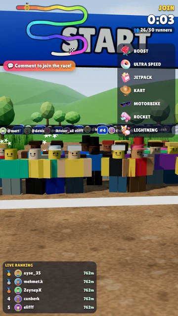 Crowd Race TikTok LIVE game: viewers' runners with names and photos on the track