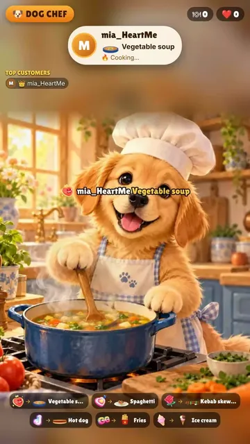 Dog Chef TikTok LIVE gift reaction game serving a viewer by name