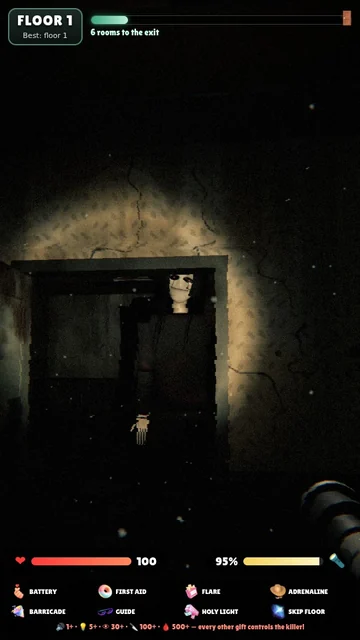 Silent Ward horror TikTok LIVE game: dark asylum corridor lit by a flashlight