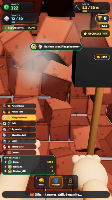 Wall Breaker TikTok LIVE game: likes and gifts punch a tunnel through a wall of cubes